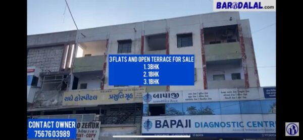 1/3bhk flats and open terrace for sale in vadodara chhani jakatnaka hare ram complex