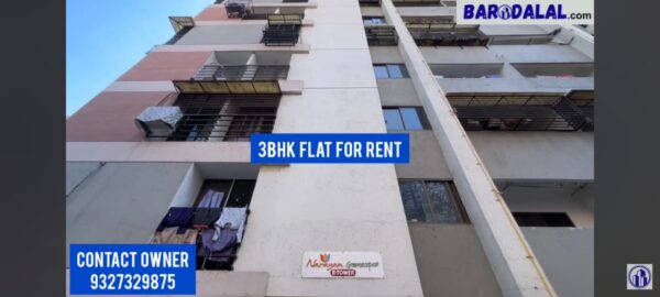 Semi furnished 3bhk flat for rent in vadodara, sama savli road, narayan green spaces
