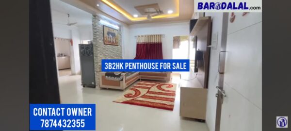 Semi furnished 3b2hk penthouse for sale or rent in vadodara, waghodia road,  shree akshar residency